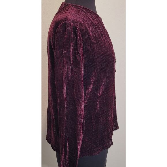 Eileen Fisher Luxury Burgundy Silk Blend Velvet Burnout Layering Cardigan M - Picture 2 of 8